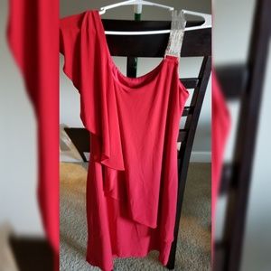 Scarlett Red Draped Midi Dress with Sequin Strap